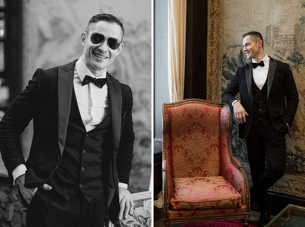 Groom getting ready destination wedding Vienna