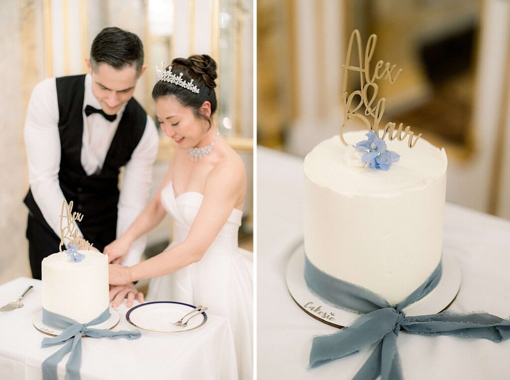 Wedding dinner reception Palais Coburg Vienna cutting cake
