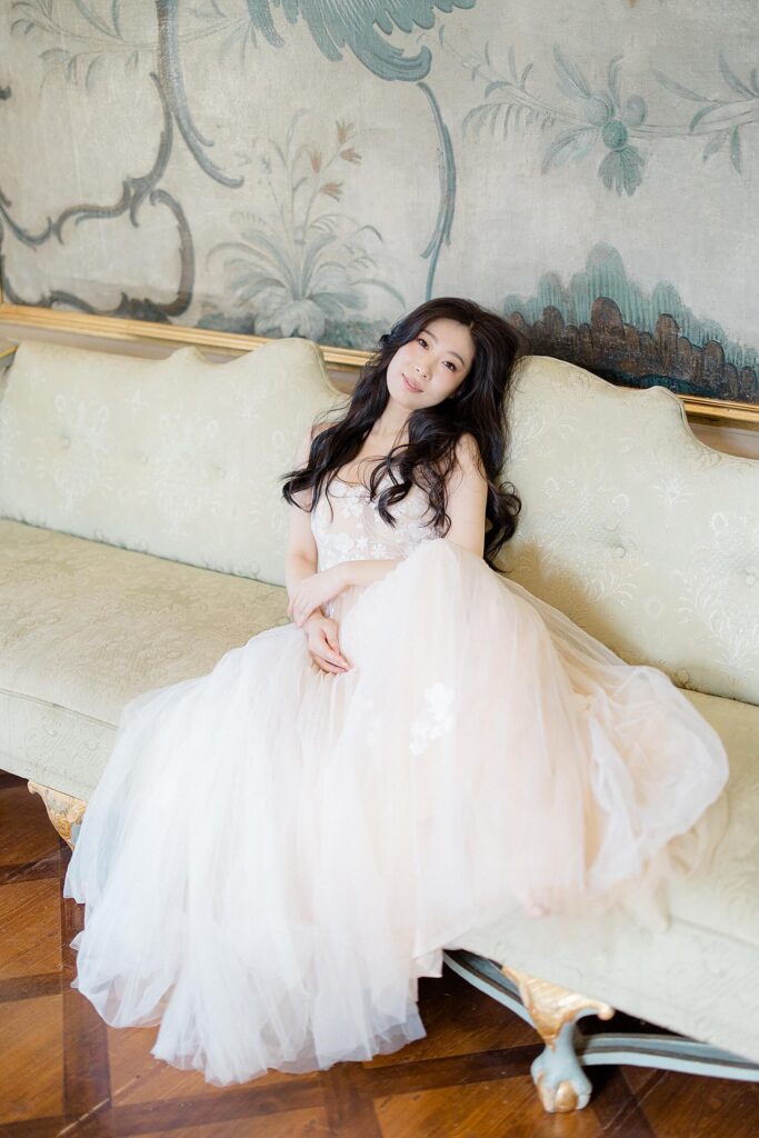 Bride getting ready in presidential suite Schloss Leopoldskron Salzburg
