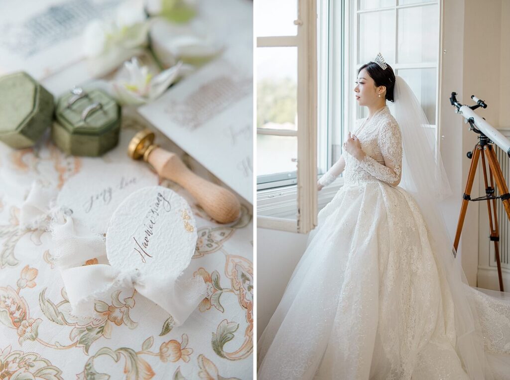 Bride getting ready in presidential suite Schloss Leopoldskron Salzburg