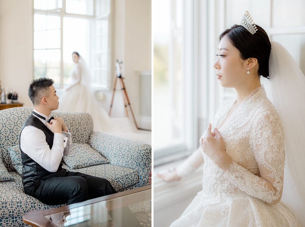 Bride getting ready in presidential suite Schloss Leopoldskron Salzburg
