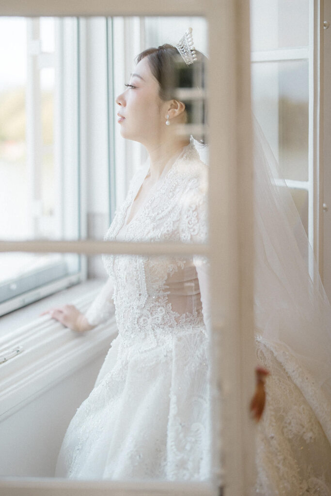 Bride getting ready in presidential suite Schloss Leopoldskron Salzburg
