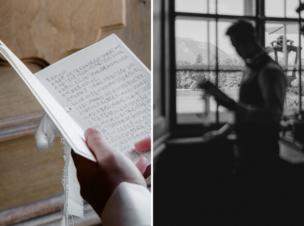 Groom getting ready in library at Schloss Leopoldskron Salzburg