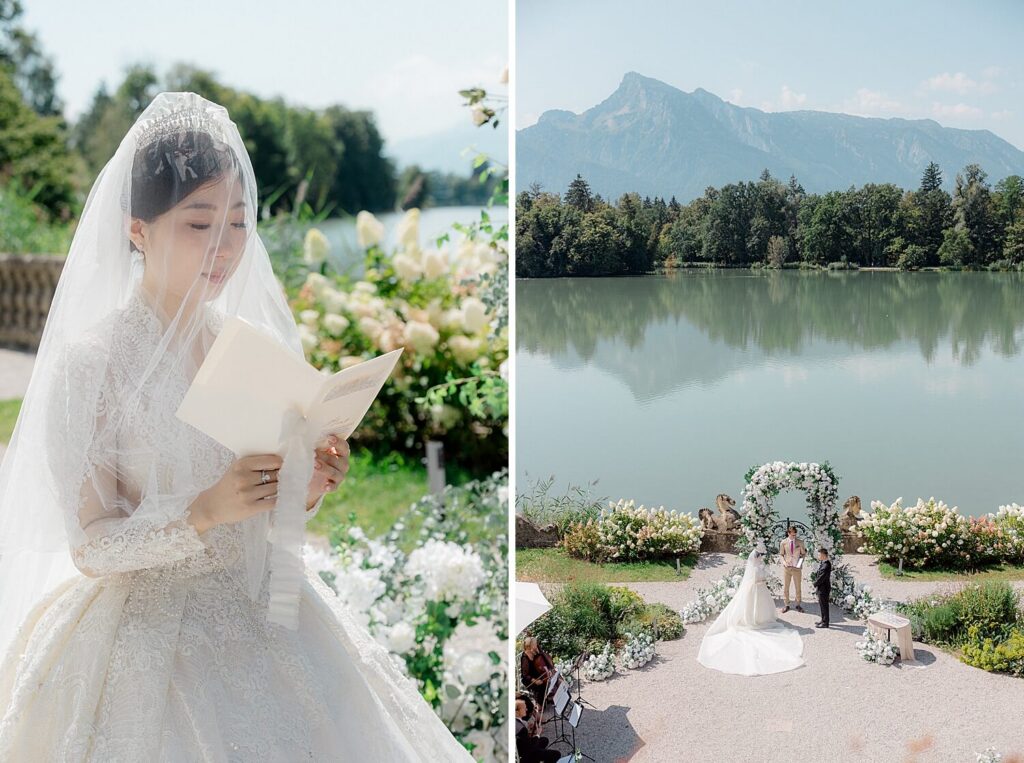 Intimate elopement ceremony overlooking lake Schloss Leopoldskron Salzburg 