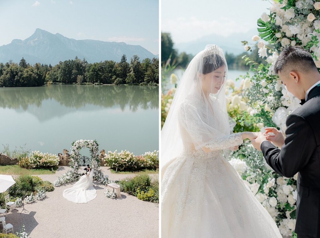 Intimate elopement ceremony overlooking lake Schloss Leopoldskron Salzburg 