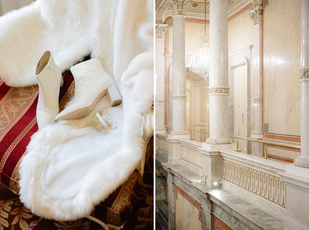 Bride getting ready Hotel Imperial Vienna Christmas wedding