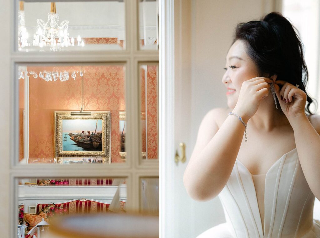 Bride getting ready Hotel Imperial Vienna Christmas wedding