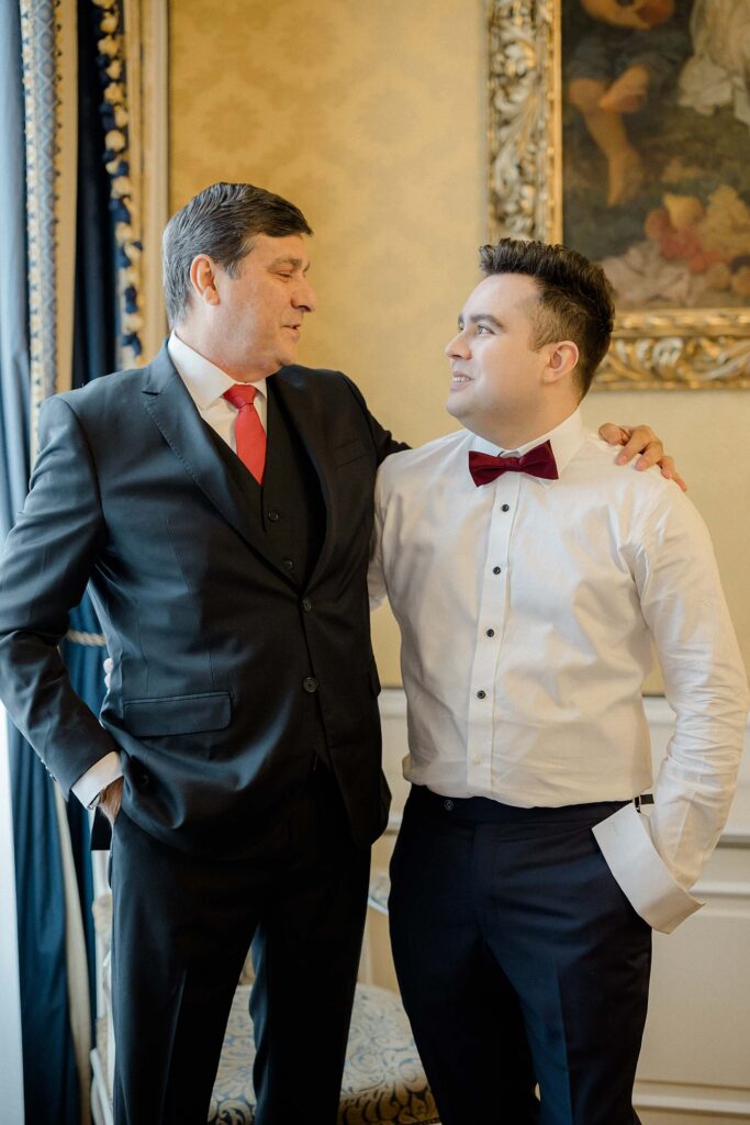 Groom getting ready Hotel Imperial Vienna Christmas wedding