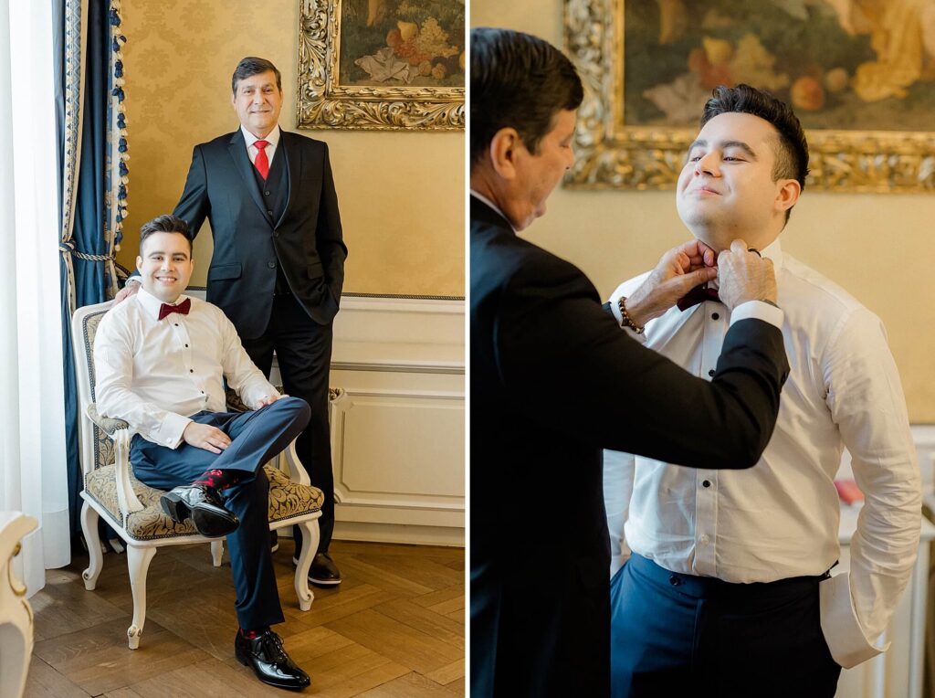 Groom getting ready Hotel Imperial Vienna Christmas wedding
