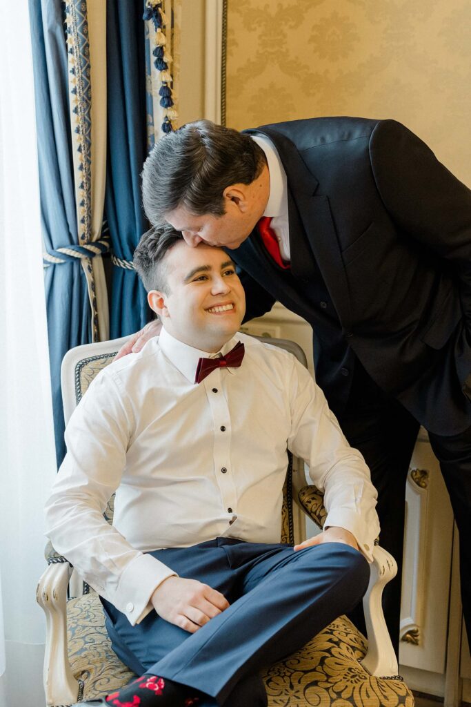 Groom getting ready Hotel Imperial Vienna Christmas wedding