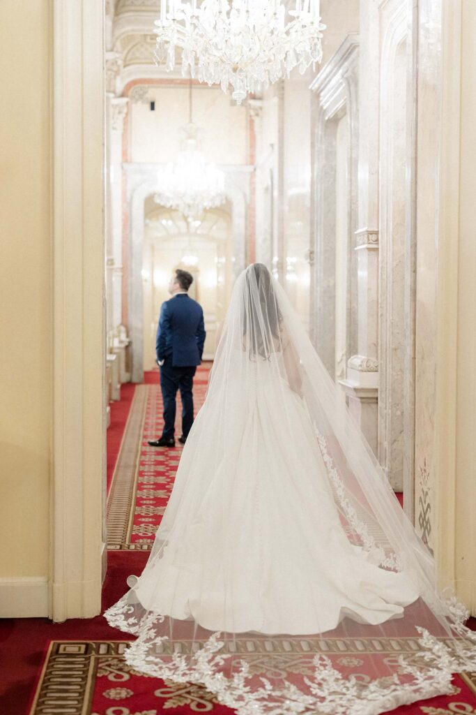 Bride and groom first look Hotel Imperial Vienna