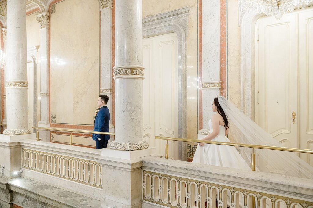 Bride and groom first look Hotel Imperial Vienna