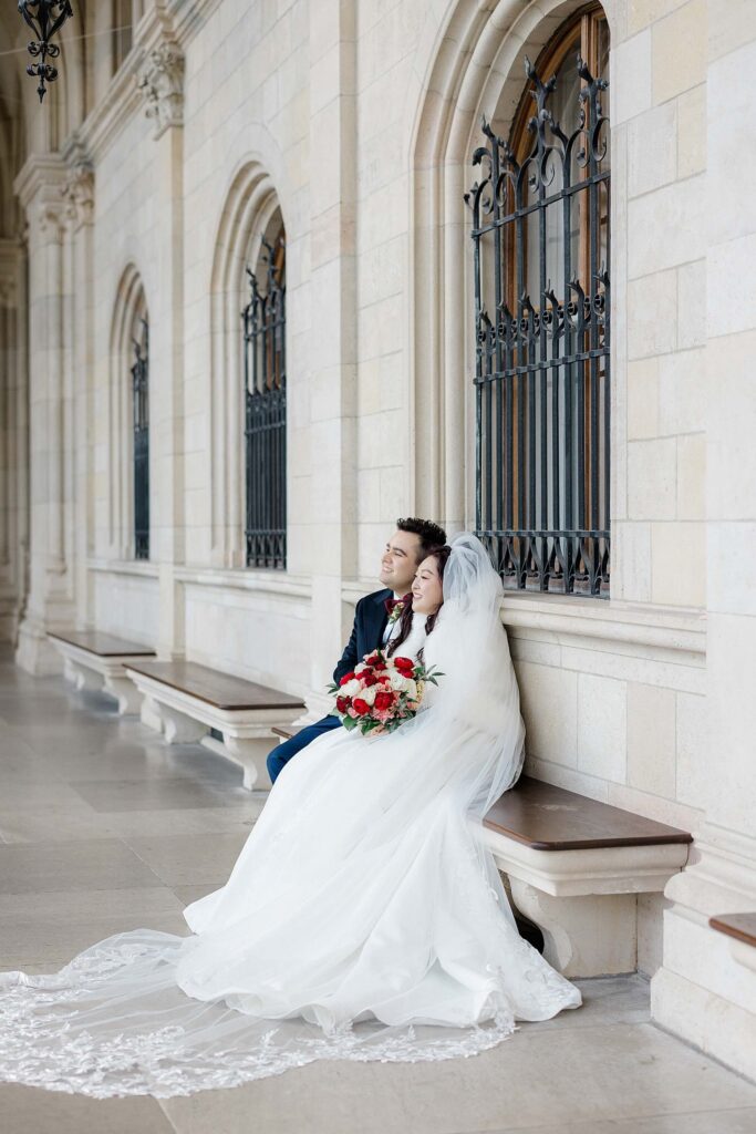 Bride and Groom portraits In Vienna city centre Christmas wedding