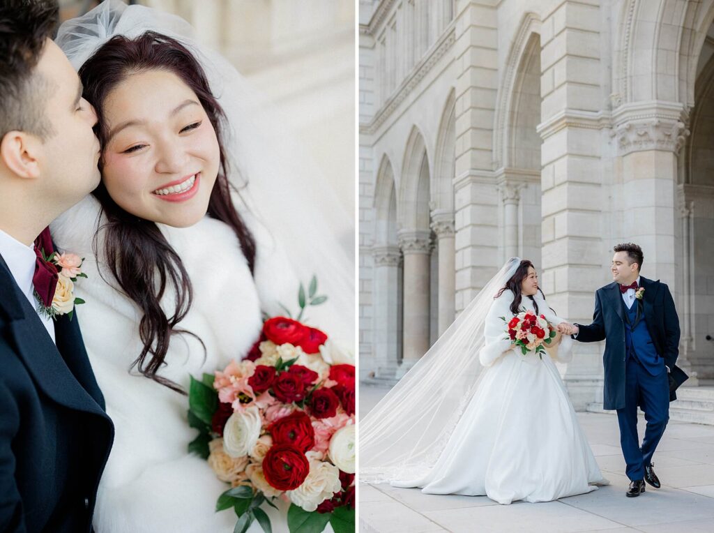 Bride and Groom portraits In Vienna city centre Christmas wedding
