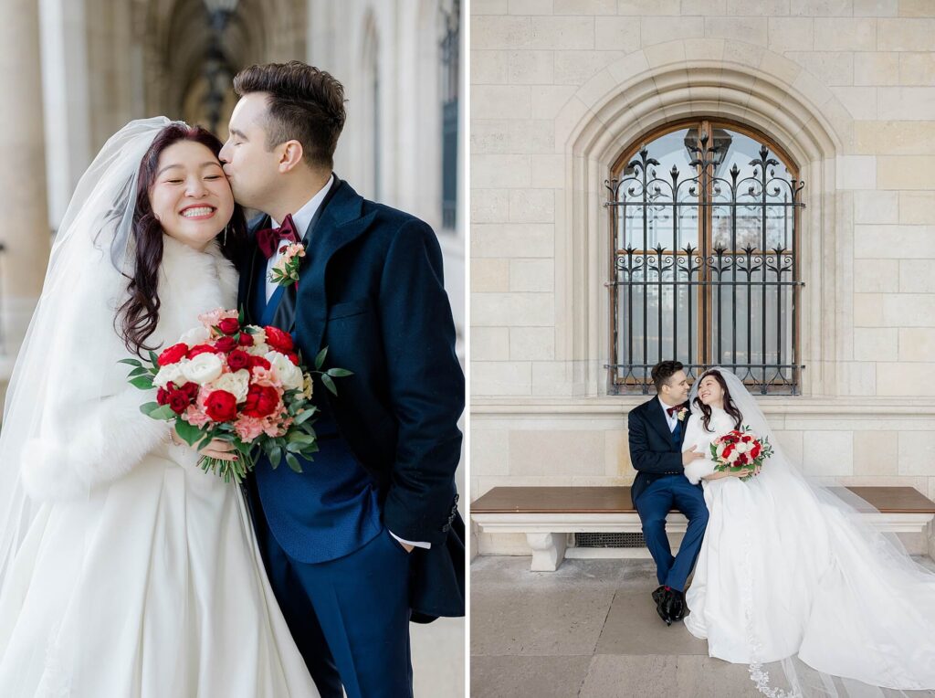 Bride and Groom portraits In Vienna city centre Christmas wedding