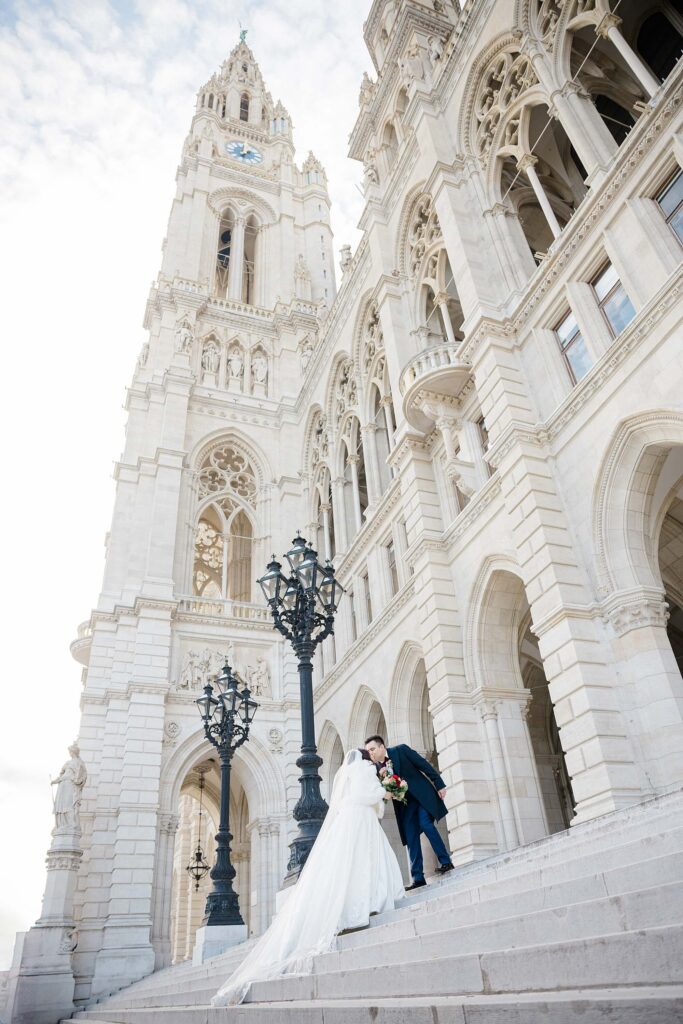 Bride and Groom portraits In Vienna city centre Christmas wedding