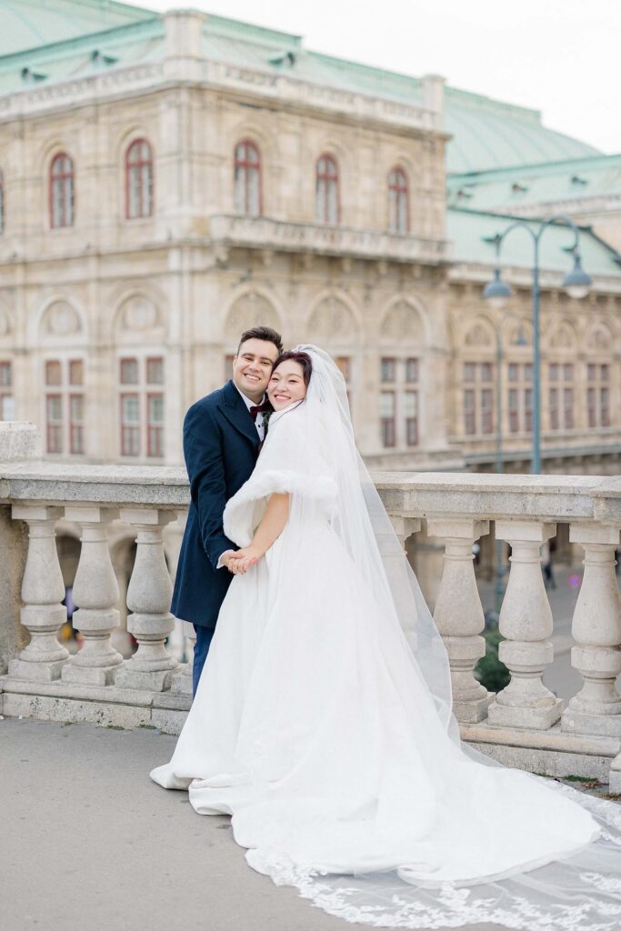 Bride and Groom portraits In Vienna city centre Christmas wedding
