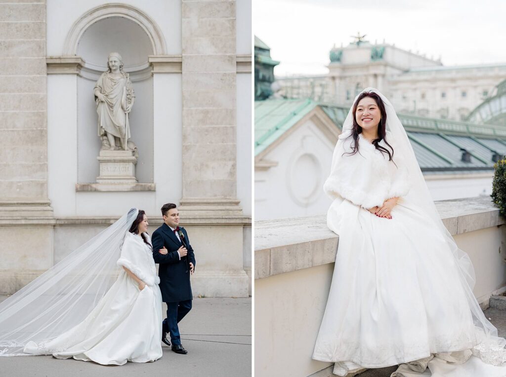 Bride and Groom portraits In Vienna city centre Christmas wedding