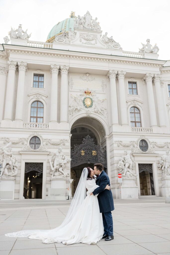 Bride and Groom portraits In Vienna city centre Christmas wedding