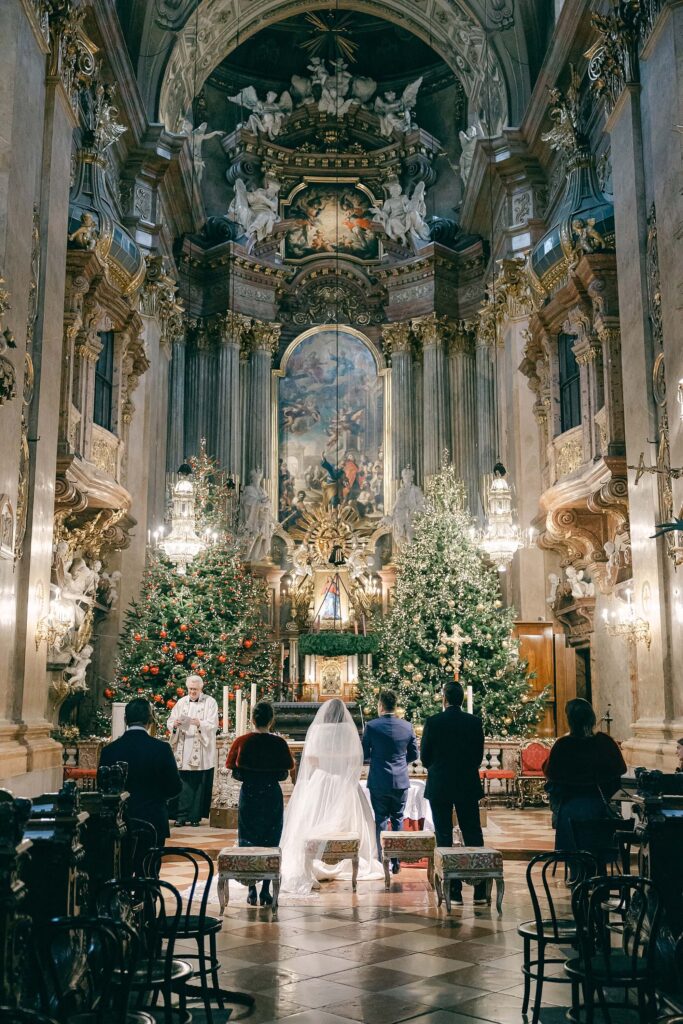 Wedding ceremony St Peters Church Vienna Christmas